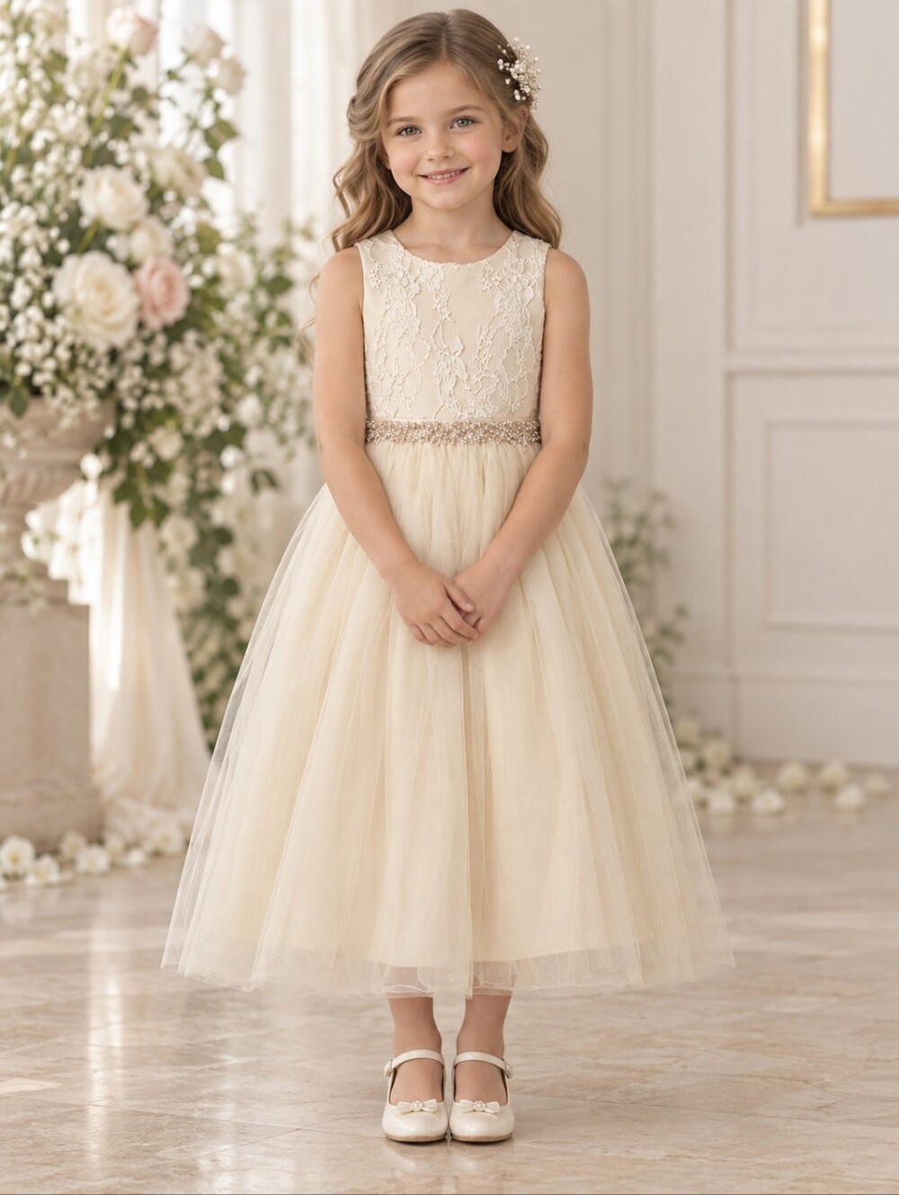 NWT Joan Calabrese Designer Ivory Lace Beaded Communion Flower Girl Dress Size 6